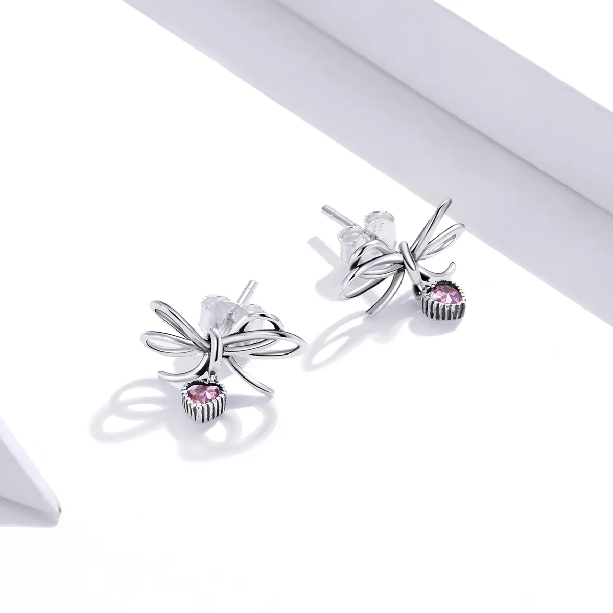 Pandora Style Silver Stud Earrings, Gift With Bow - SCE962