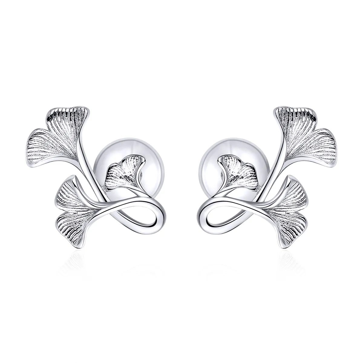 Pandora Style Silver Stud Earrings, Ginkgo Leaf - BSE328