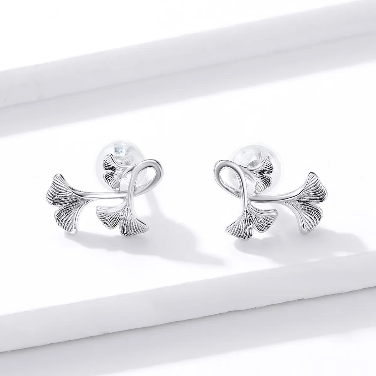 Pandora Style Silver Stud Earrings, Ginkgo Leaf - BSE328