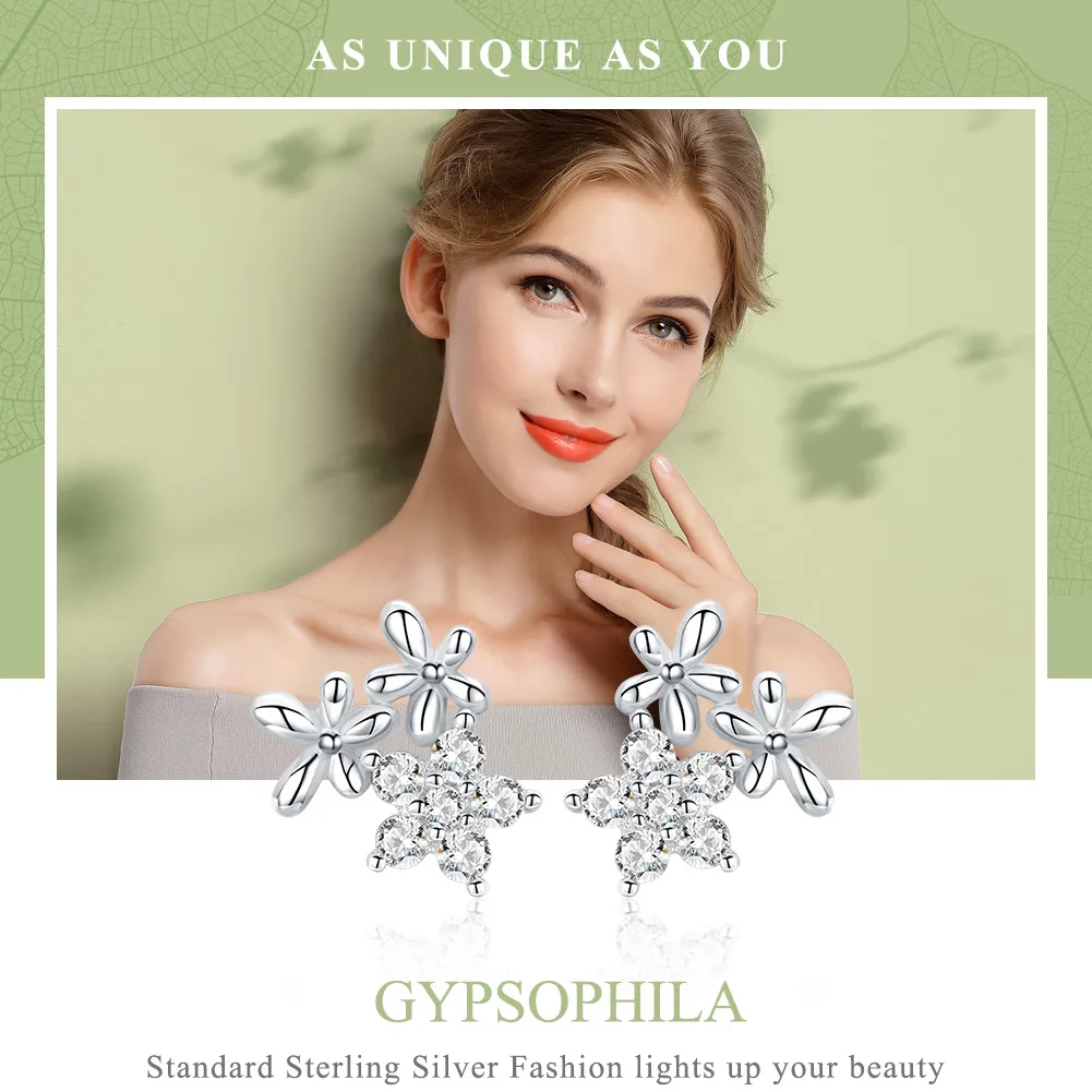 Pandora Style Silver Stud Earrings, Gypsophila - BSE030