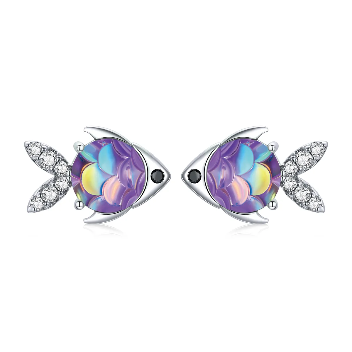 Pandora Style Silver Stud Earrings, Happy Little Fish - SCE1028