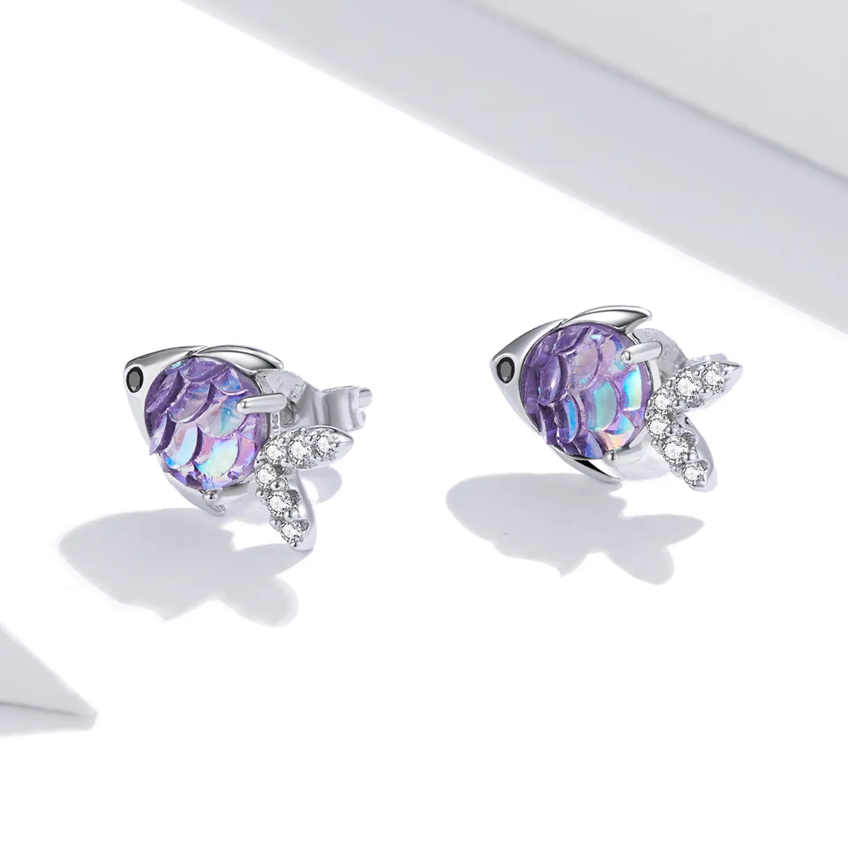 Pandora Style Silver Stud Earrings, Happy Little Fish - SCE1028