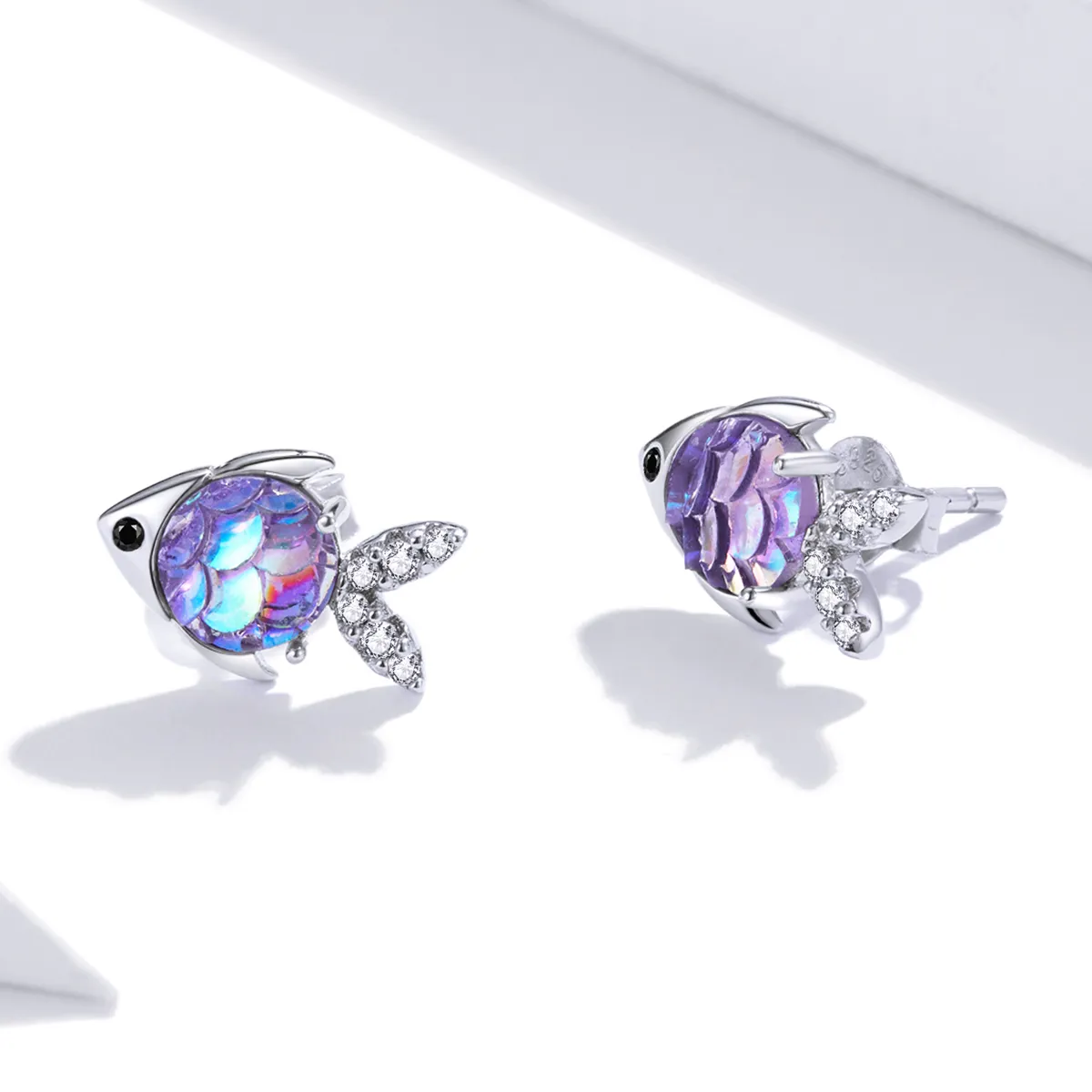 Pandora Style Silver Stud Earrings, Happy Little Fish - SCE1028