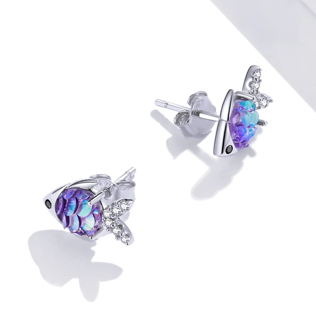 Pandora Style Silver Stud Earrings, Happy Little Fish - SCE1028