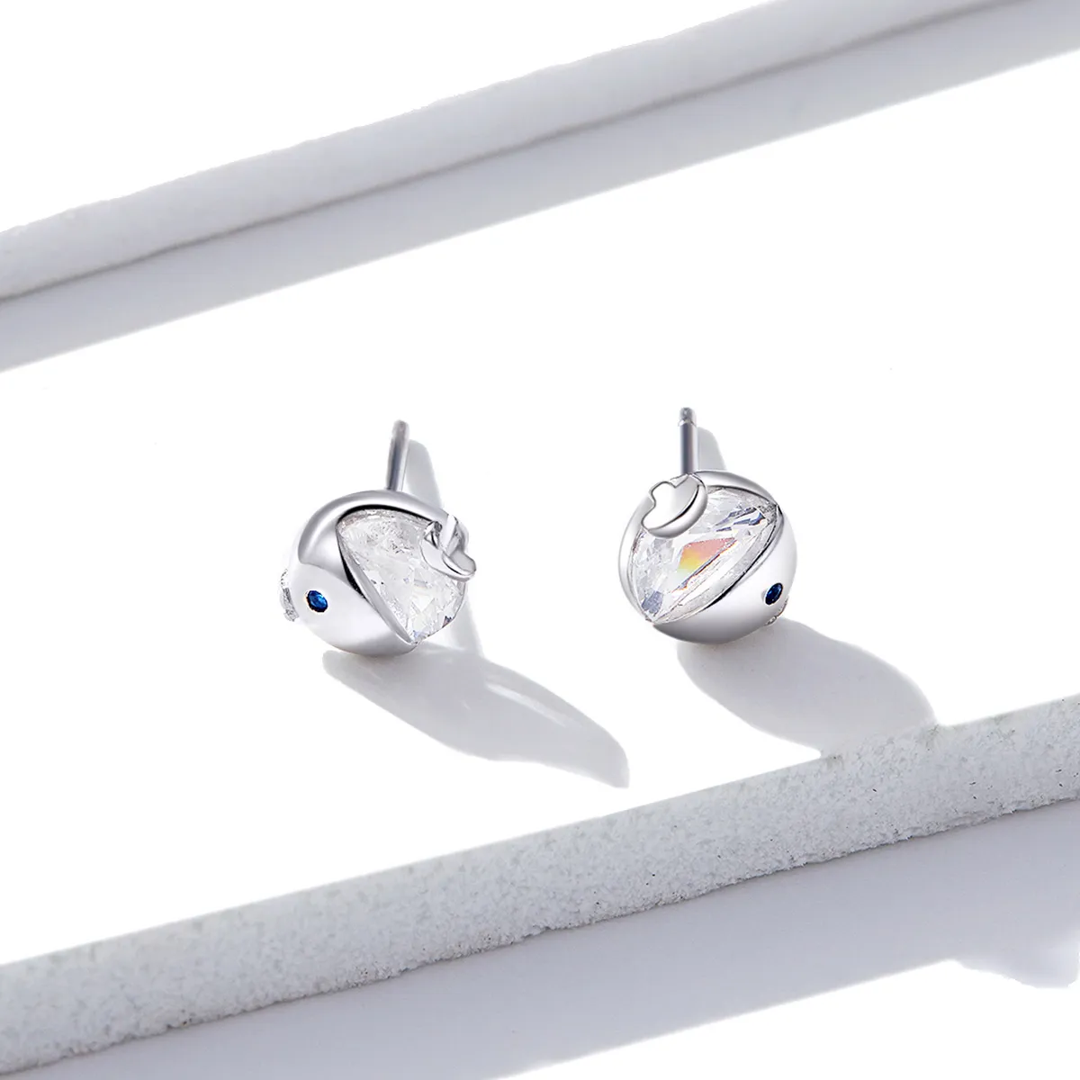 Pandora Style Silver Stud Earrings, Kiss Fish - BSE204