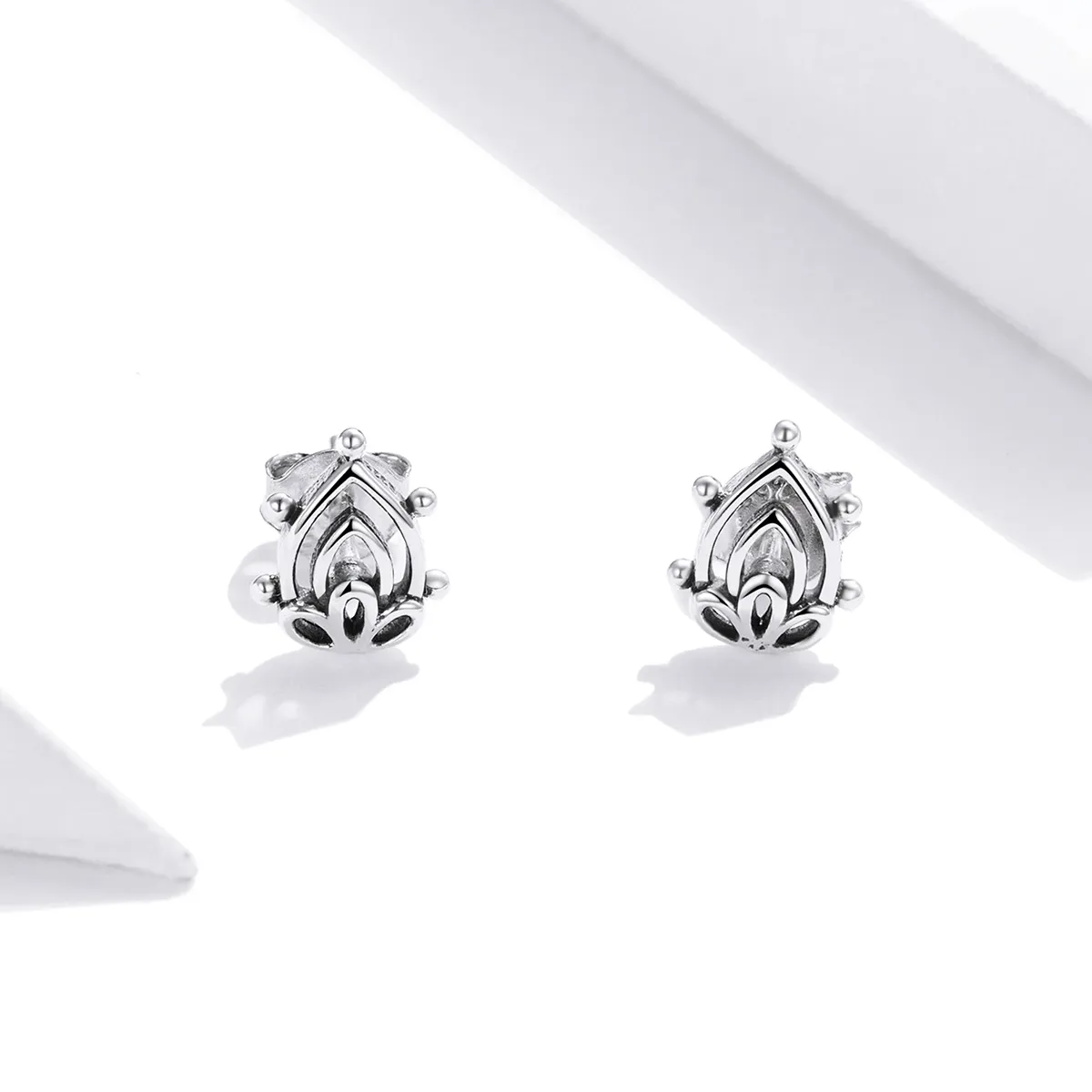 Pandora Style Silver Stud Earrings, Lotus Bud - SCE989