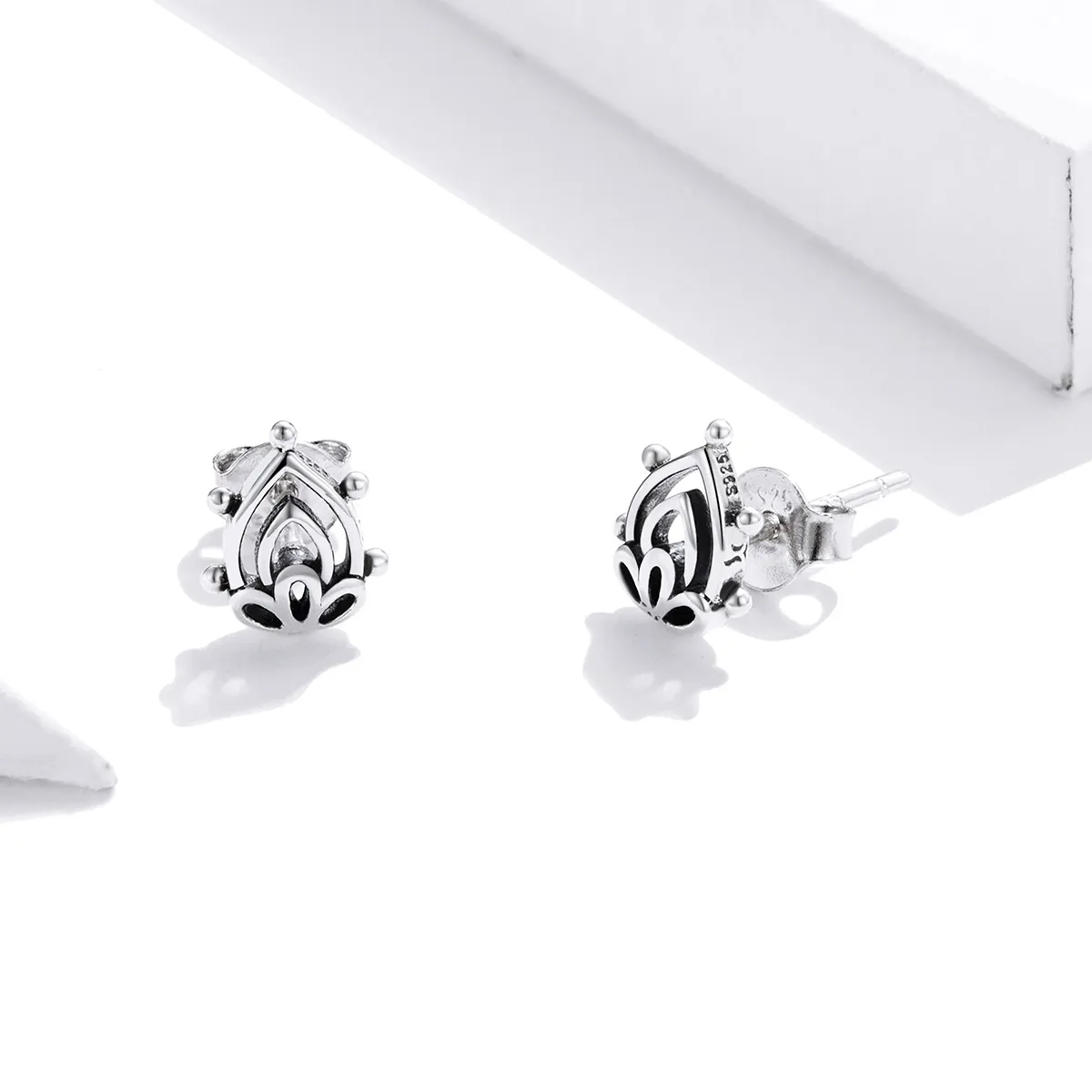 Pandora Style Silver Stud Earrings, Lotus Bud - SCE989