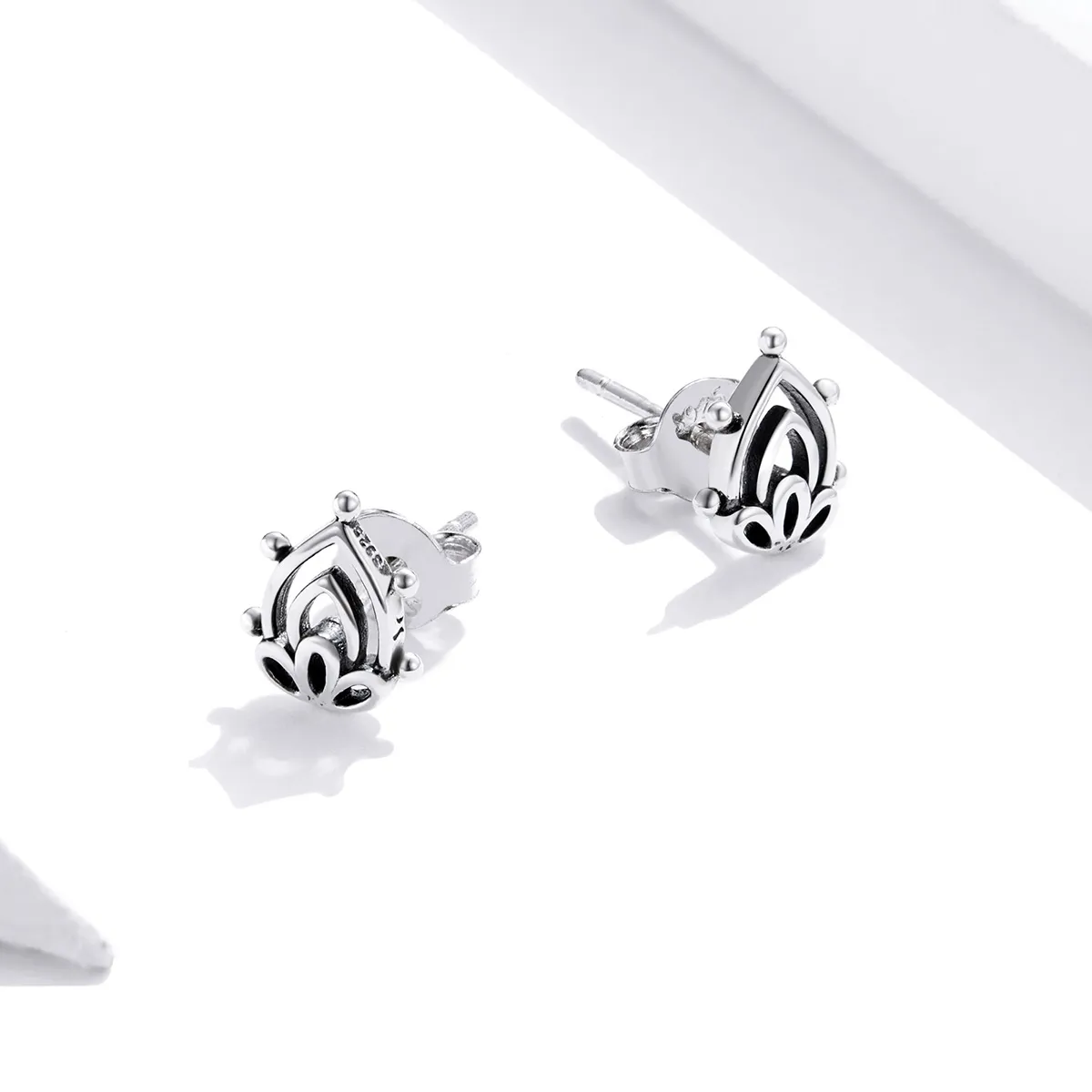 Pandora Style Silver Stud Earrings, Lotus Bud - SCE989