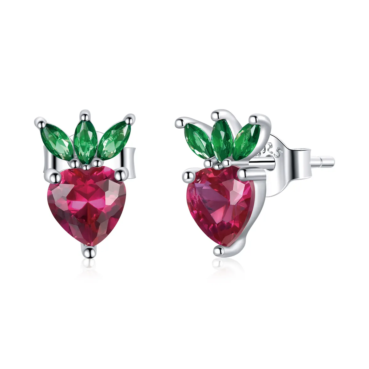 Pandora Style Silver Stud Earrings, Lovely Little Strawberry - SCE1034