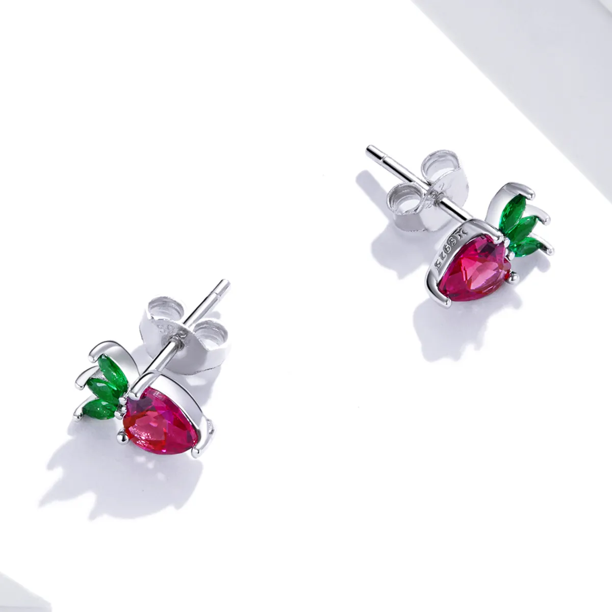 Pandora Style Silver Stud Earrings, Lovely Little Strawberry - SCE1034