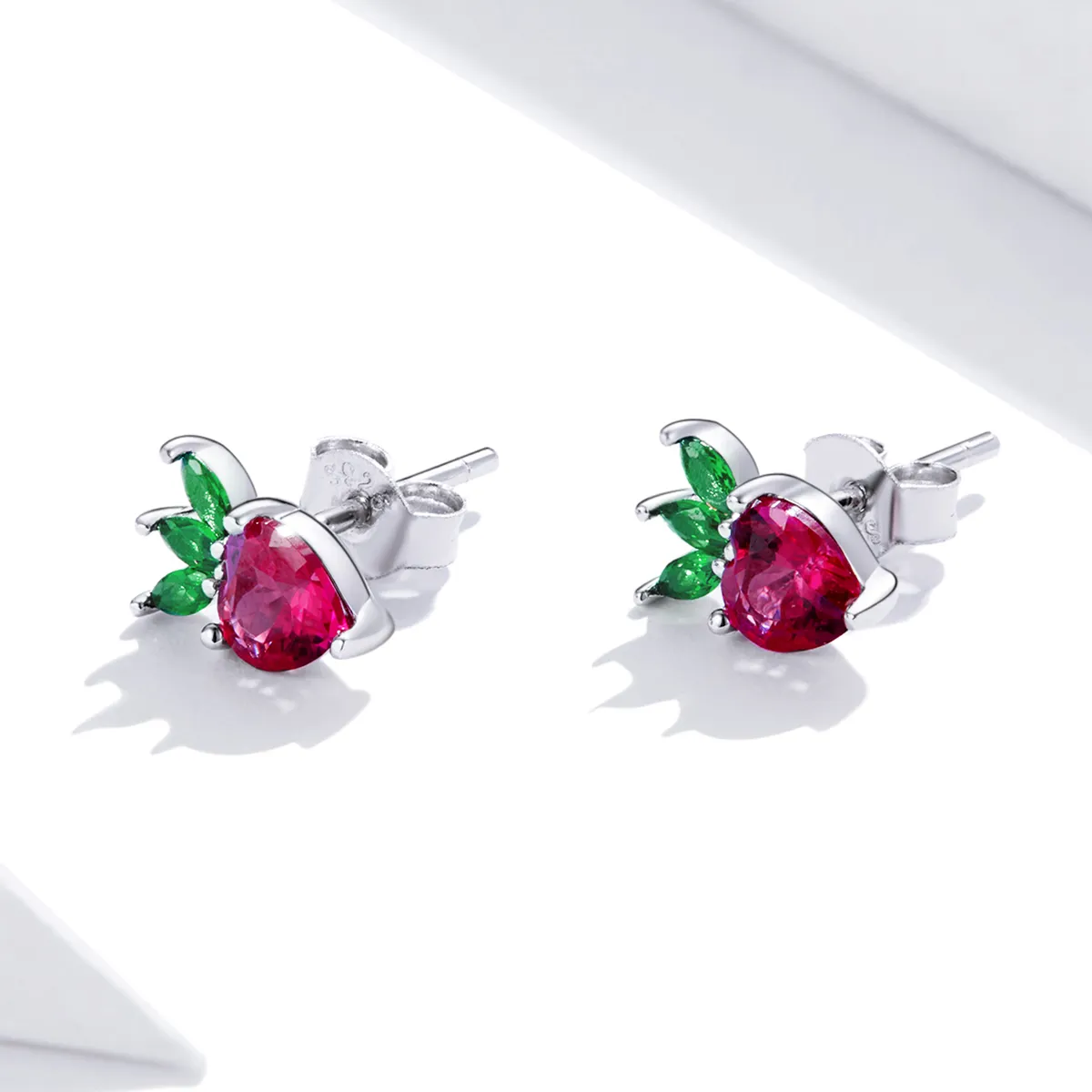 Pandora Style Silver Stud Earrings, Lovely Little Strawberry - SCE1034