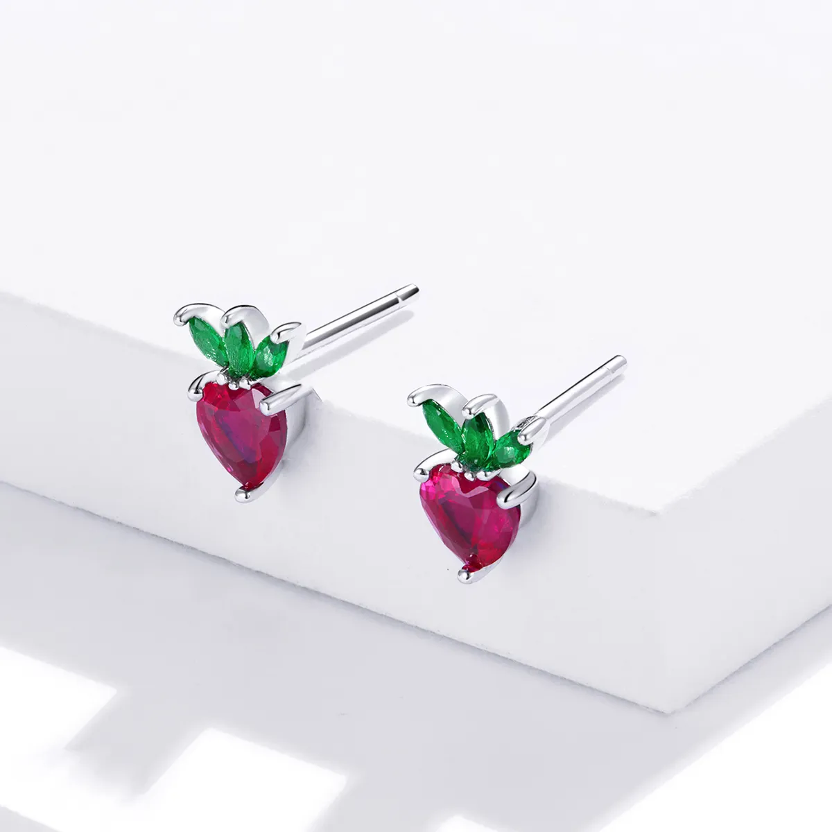 Pandora Style Silver Stud Earrings, Lovely Little Strawberry - SCE1034