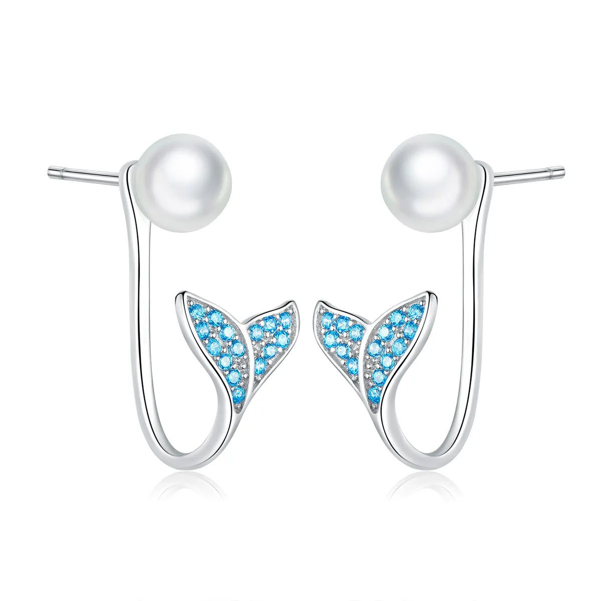 Pandora Style Silver Stud Earrings, Mermaid Tail - SCE761