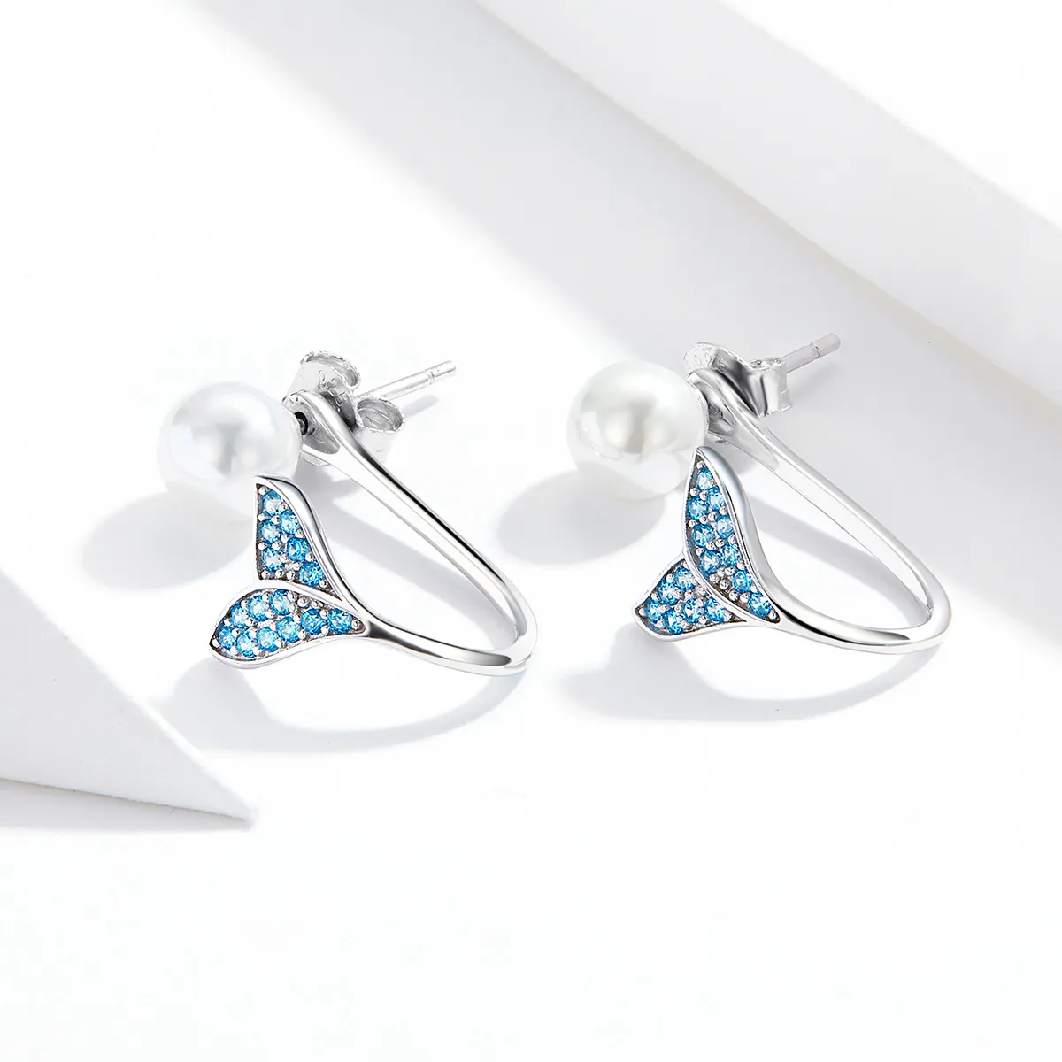 Pandora Style Silver Stud Earrings, Mermaid Tail - SCE761