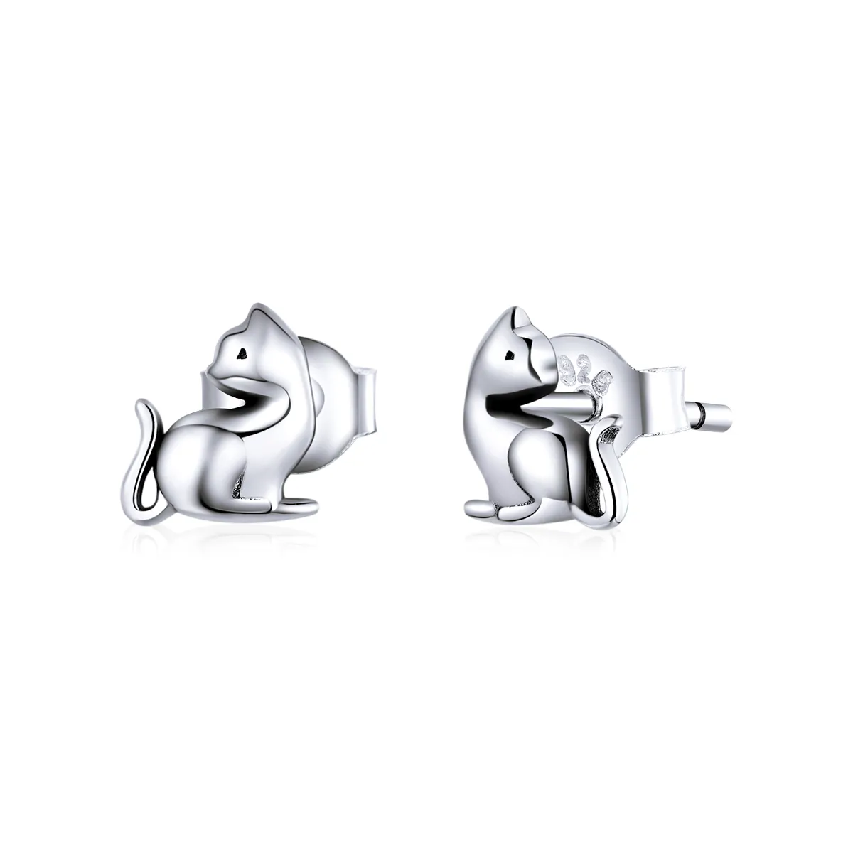 Pandora Style Silver Stud Earrings, Mischievous Cat - SCE832