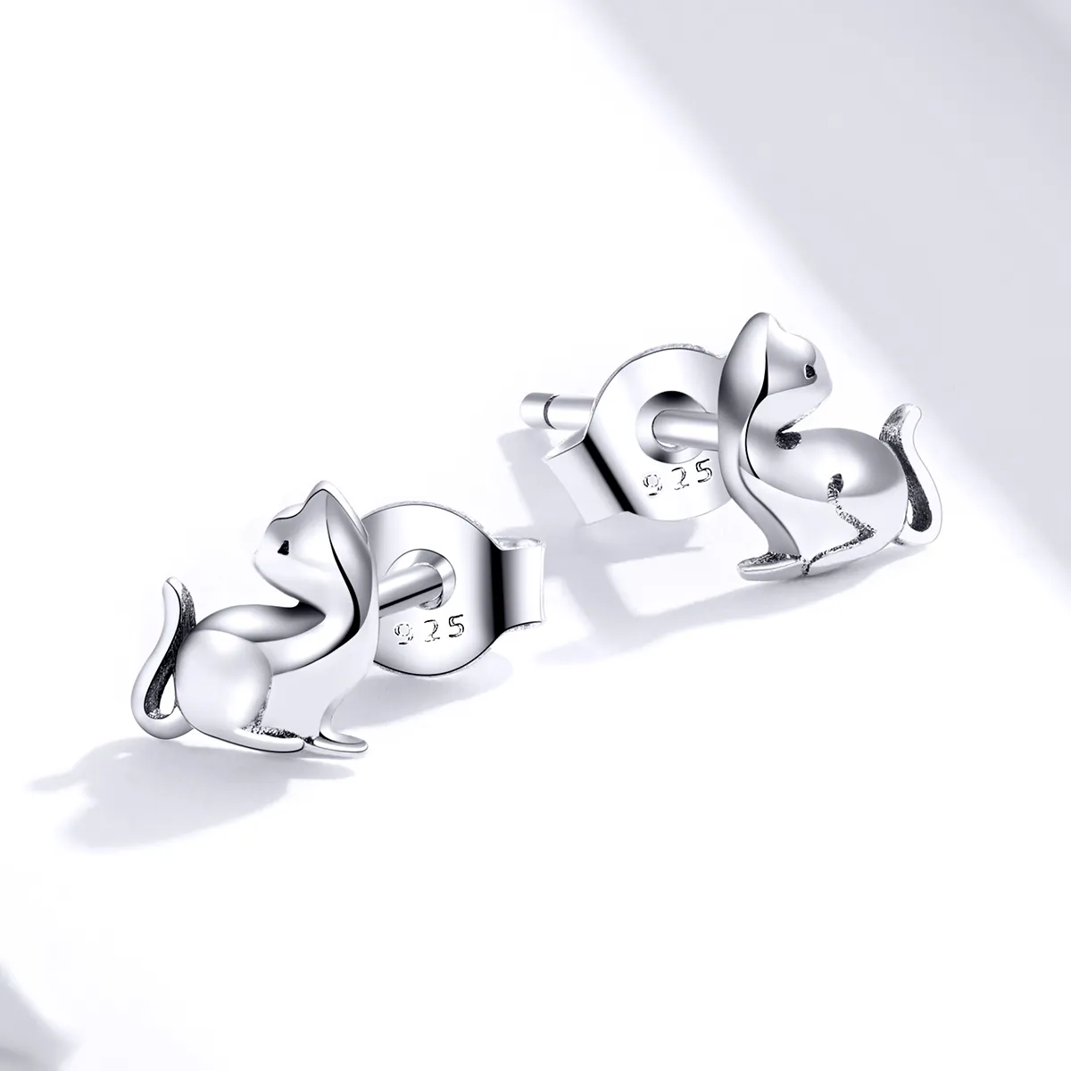 Pandora Style Silver Stud Earrings, Mischievous Cat - SCE832