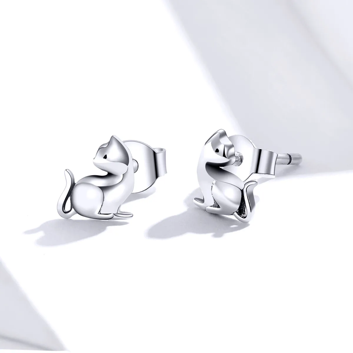 Pandora Style Silver Stud Earrings, Mischievous Cat - SCE832