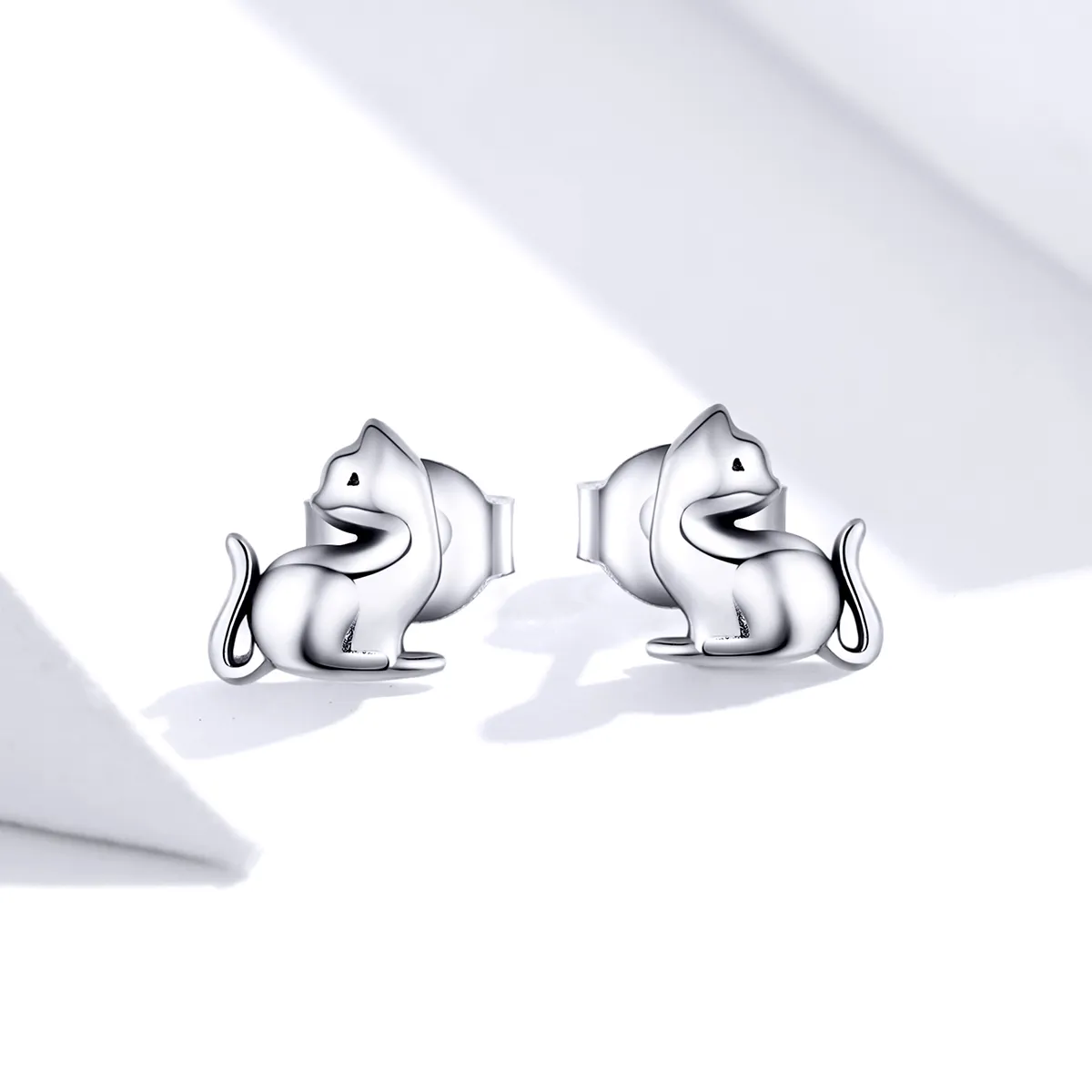 Pandora Style Silver Stud Earrings, Mischievous Cat - SCE832