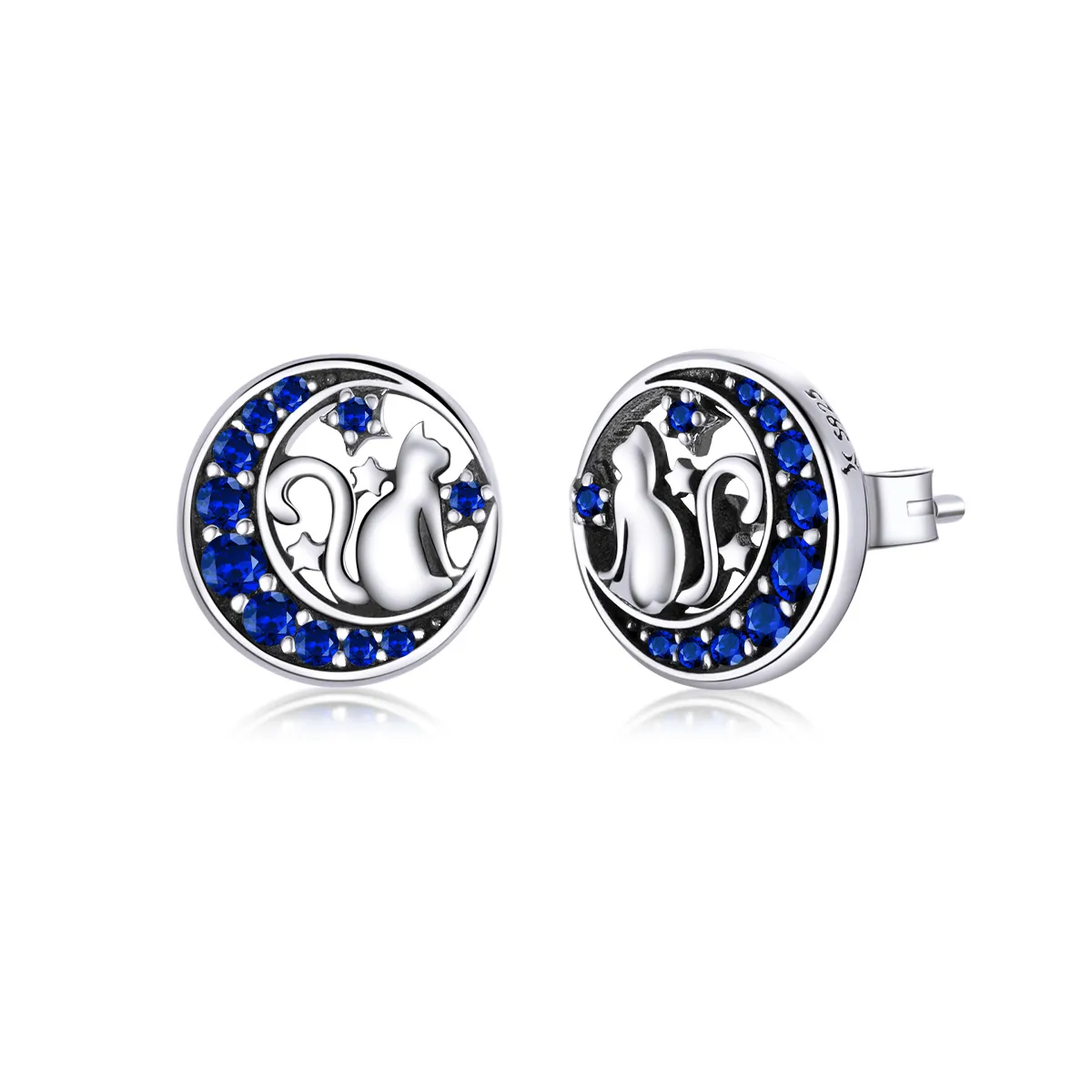 Pandora Style Silver Stud Earrings, Monn Kitty - SCE880