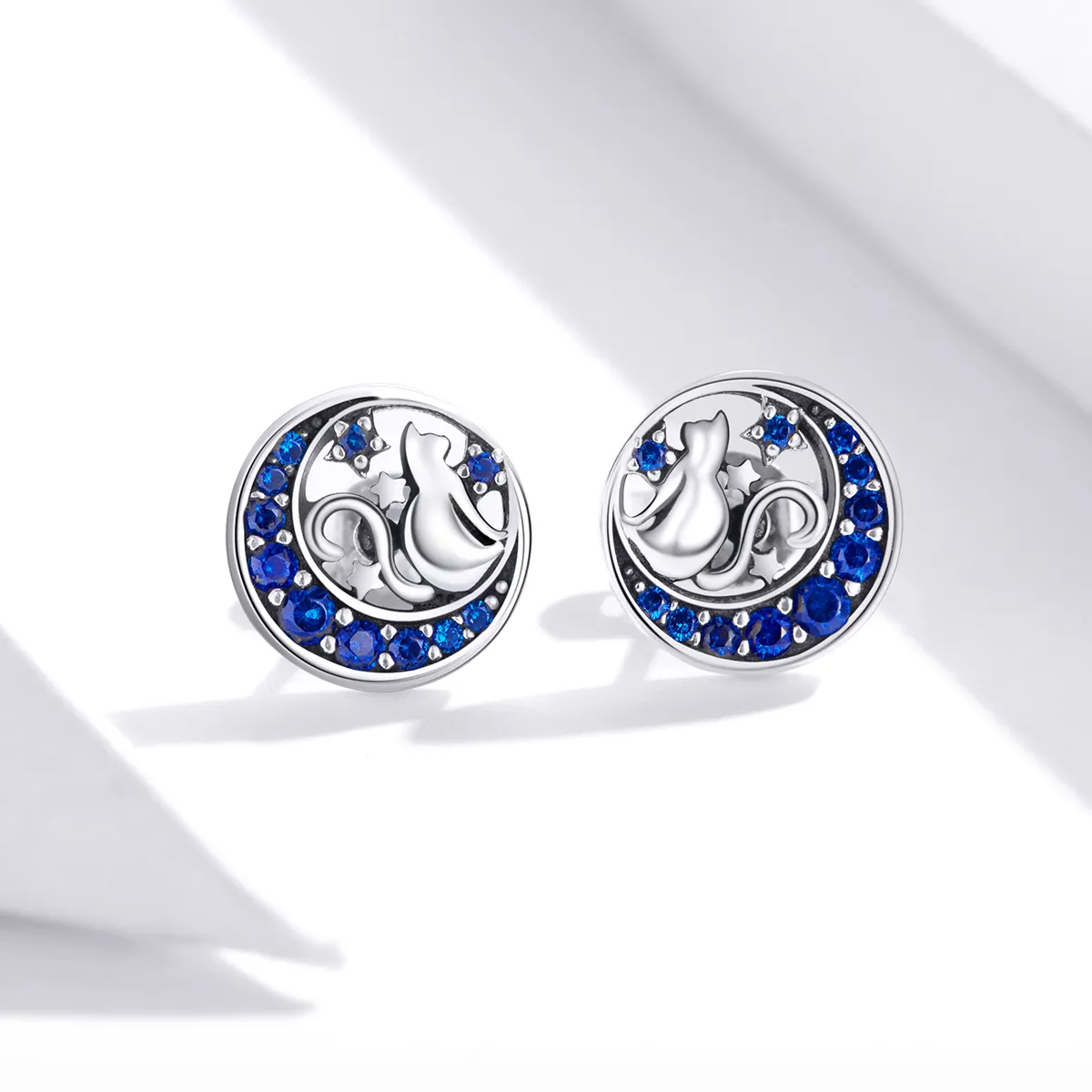 Pandora Style Silver Stud Earrings, Monn Kitty - SCE880