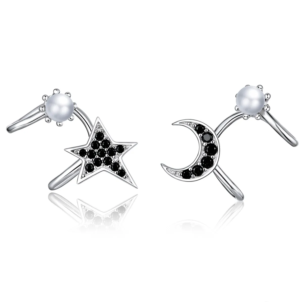 Pandora Style Silver Stud Earrings, Moon and Star - BSE387