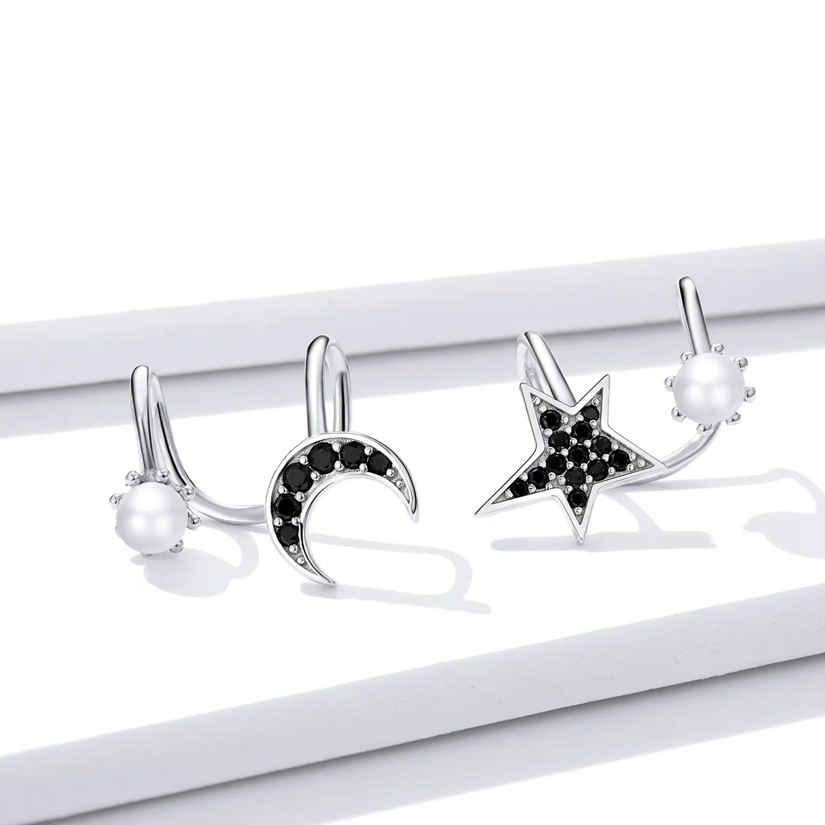 Pandora Style Silver Stud Earrings, Moon and Star - BSE387