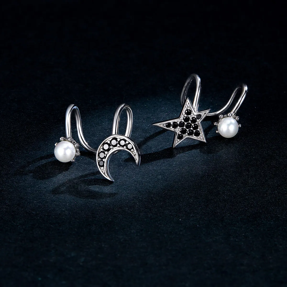 Pandora Style Silver Stud Earrings, Moon and Star - BSE387