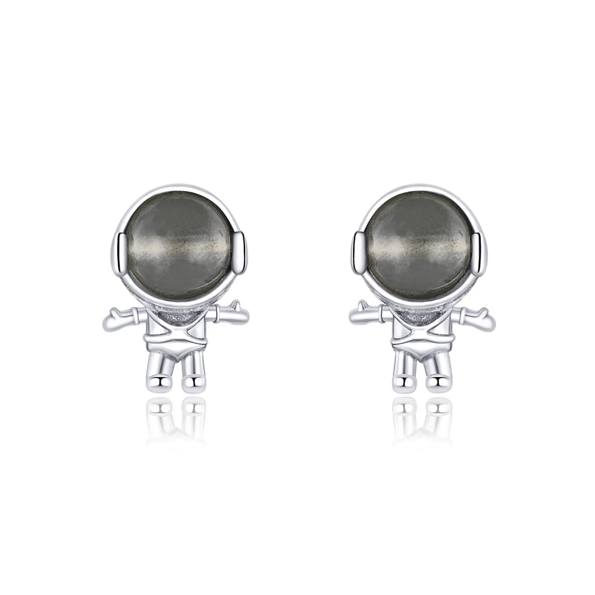 Pandora Style Silver Stud Earrings, Moonstone Astronaut - SCE871