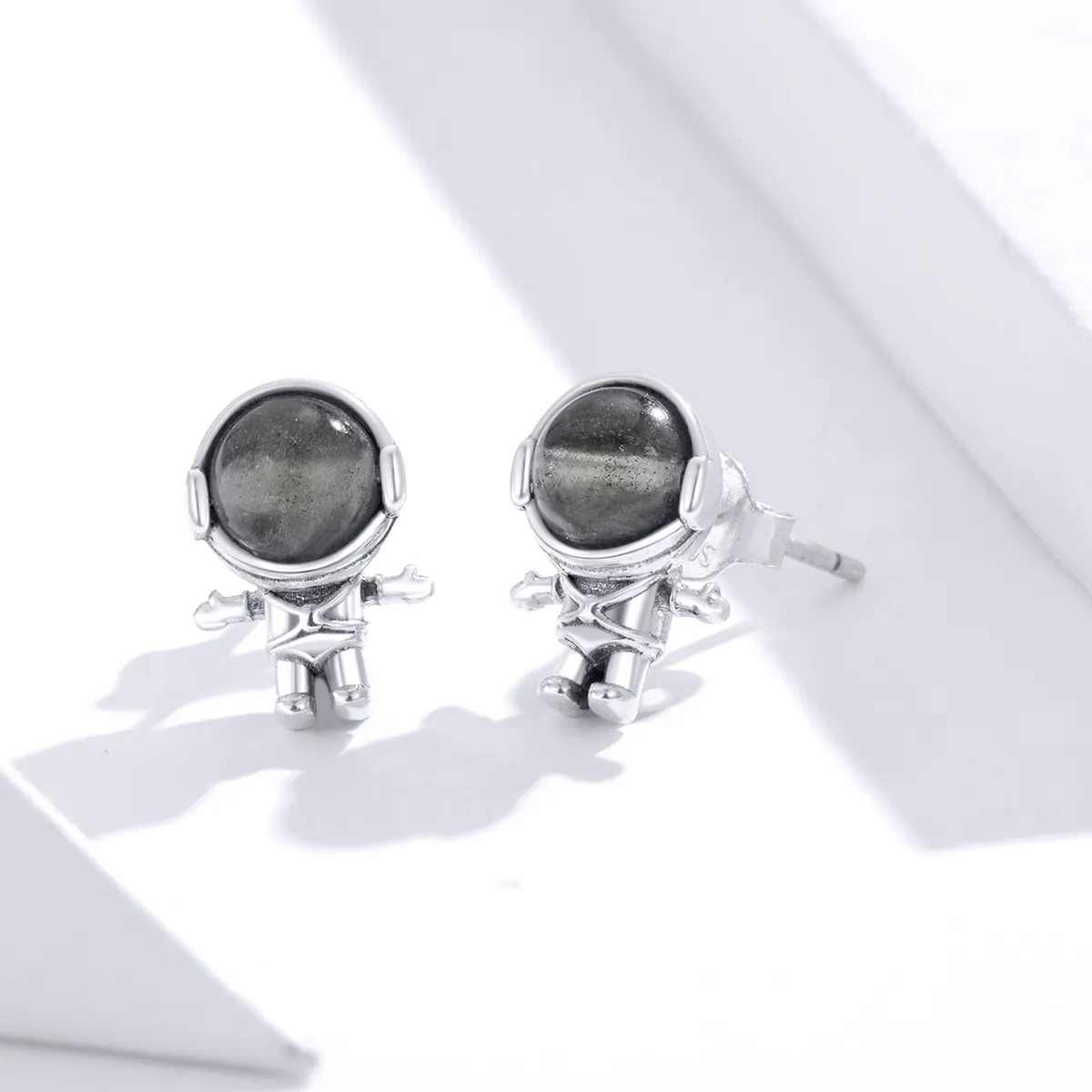 Pandora Style Silver Stud Earrings, Moonstone Astronaut - SCE871