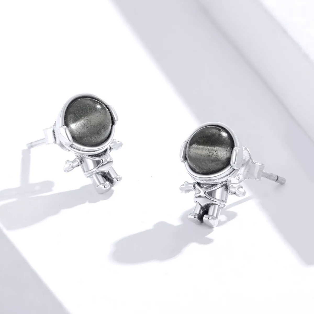 Pandora Style Silver Stud Earrings, Moonstone Astronaut - SCE871