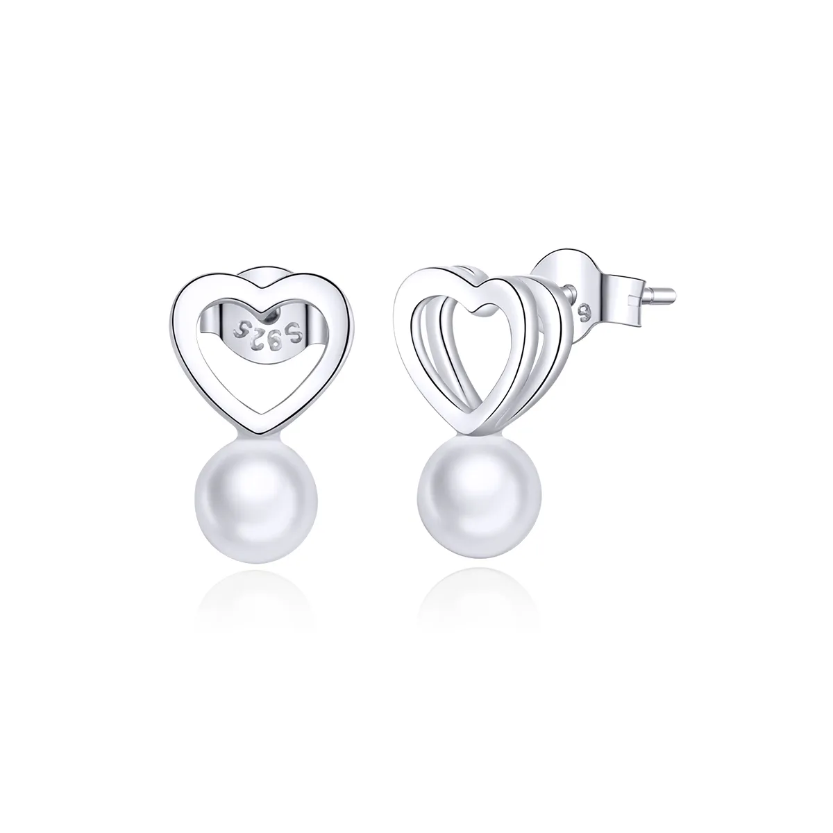 Pandora Style Silver Stud Earrings, Pearl Drop - SCE869