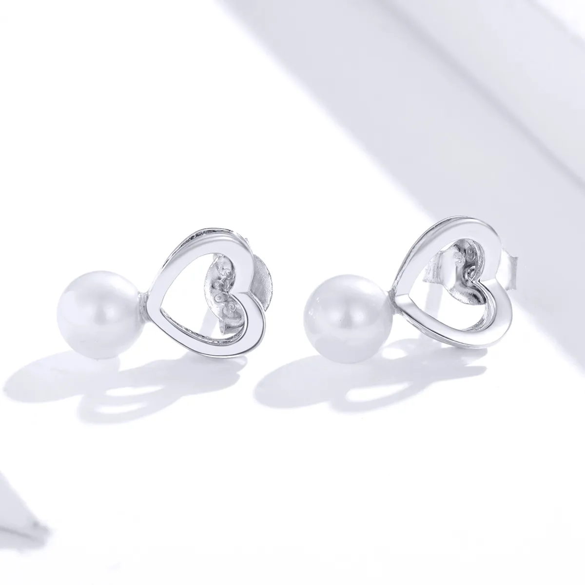 Pandora Style Silver Stud Earrings, Pearl Drop - SCE869