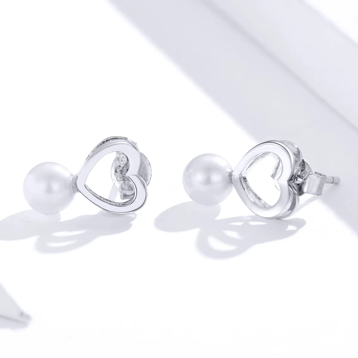 Pandora Style Silver Stud Earrings, Pearl Drop - SCE869