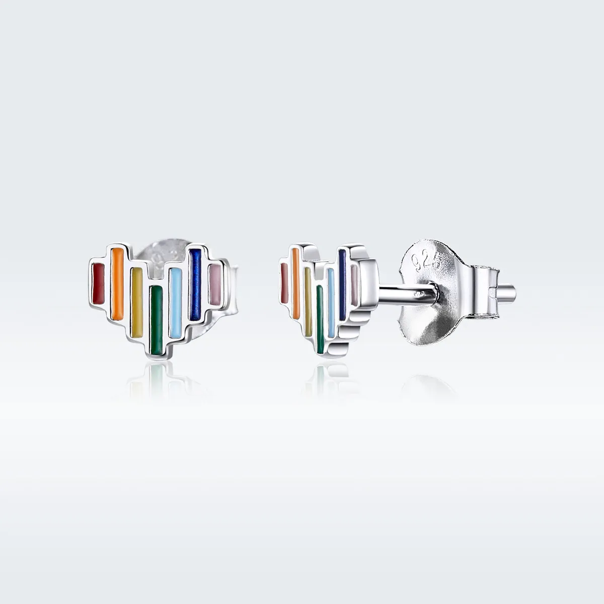 Pandora Style Silver Stud Earrings, Rainbow Heart - SCE787