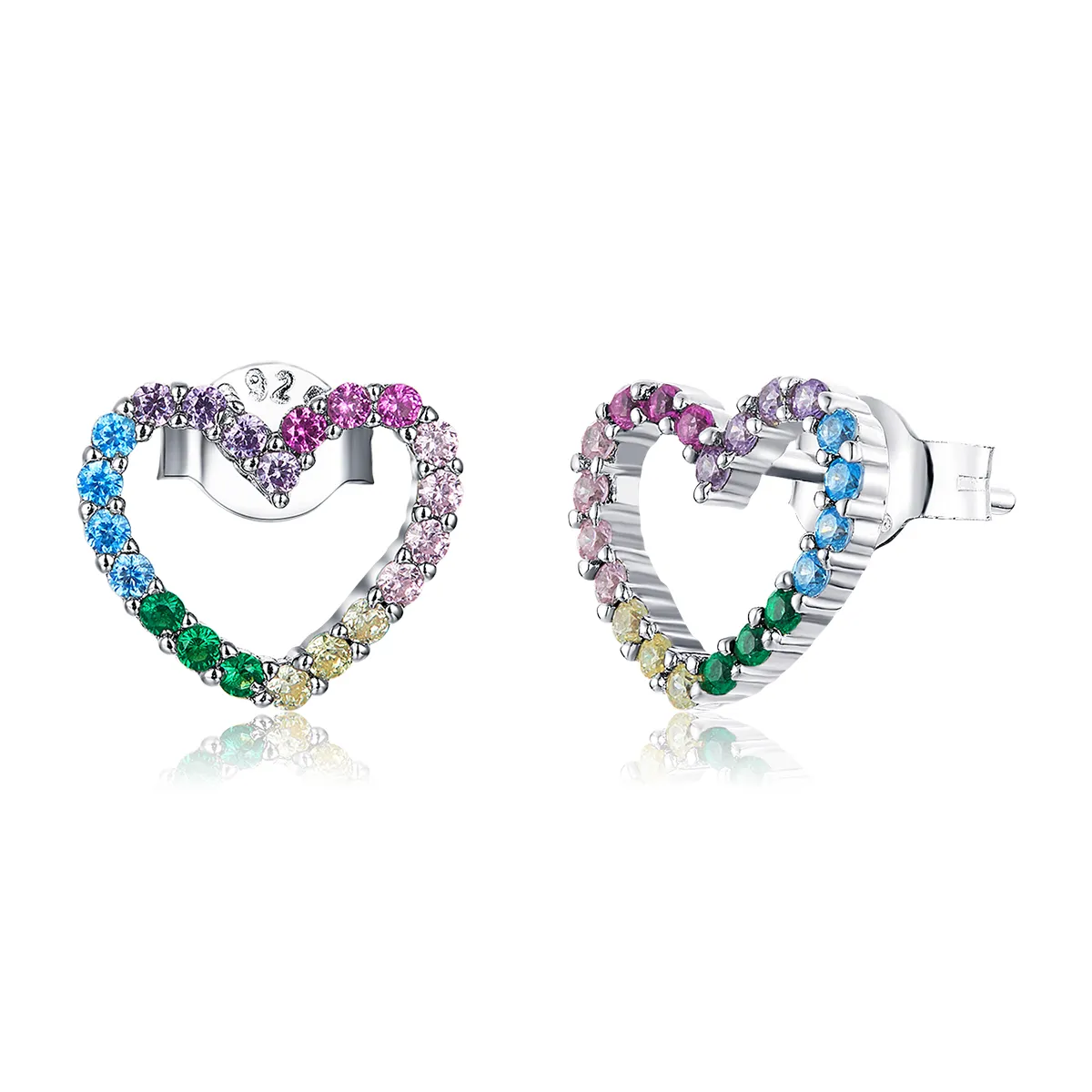 Pandora Style Silver Stud Earrings, Rainbow Hearts - SCE891