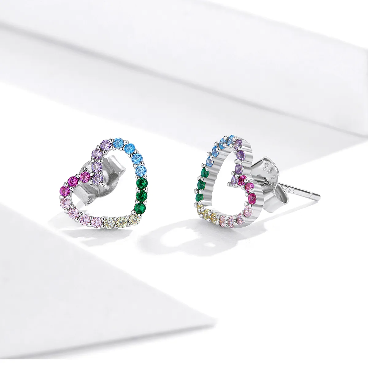 Pandora Style Silver Stud Earrings, Rainbow Hearts - SCE891