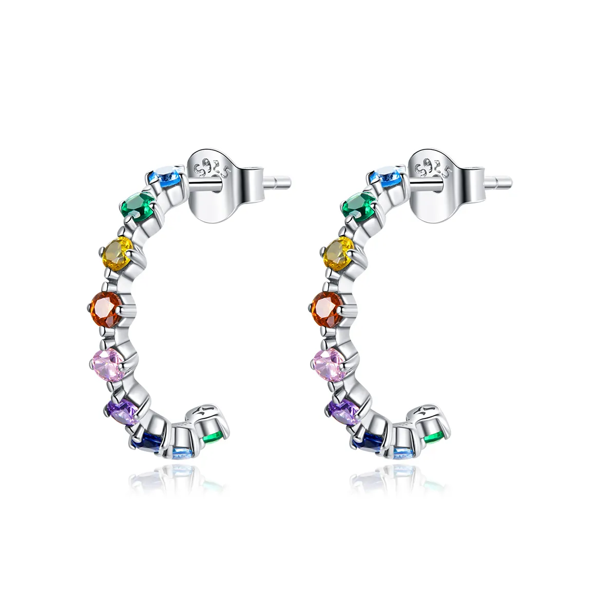 Pandora Style Silver Stud Earrings, Rainbow Words - SCE1014