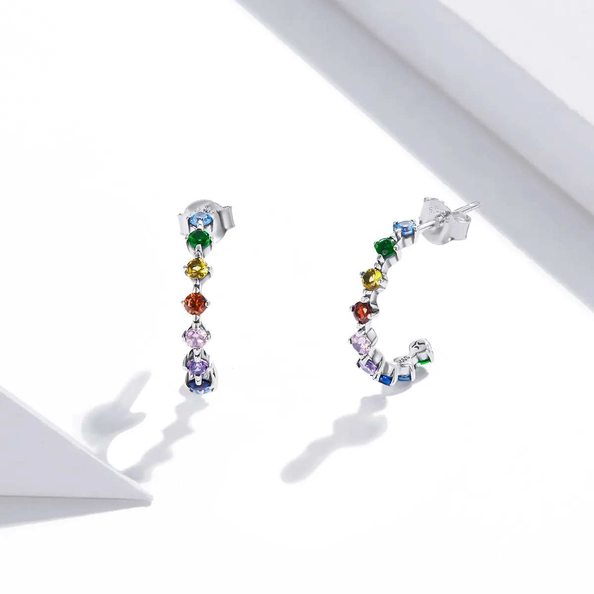 Pandora Style Silver Stud Earrings, Rainbow Words - SCE1014