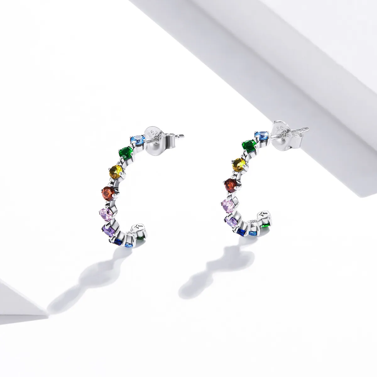 Pandora Style Silver Stud Earrings, Rainbow Words - SCE1014