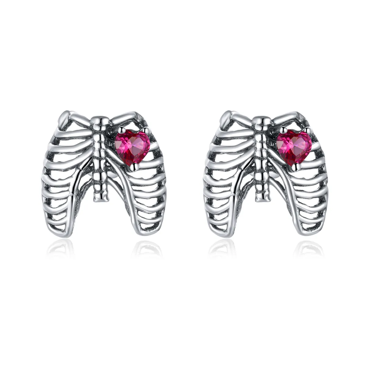 Pandora Style Silver Stud Earrings, Ribs - SCE970