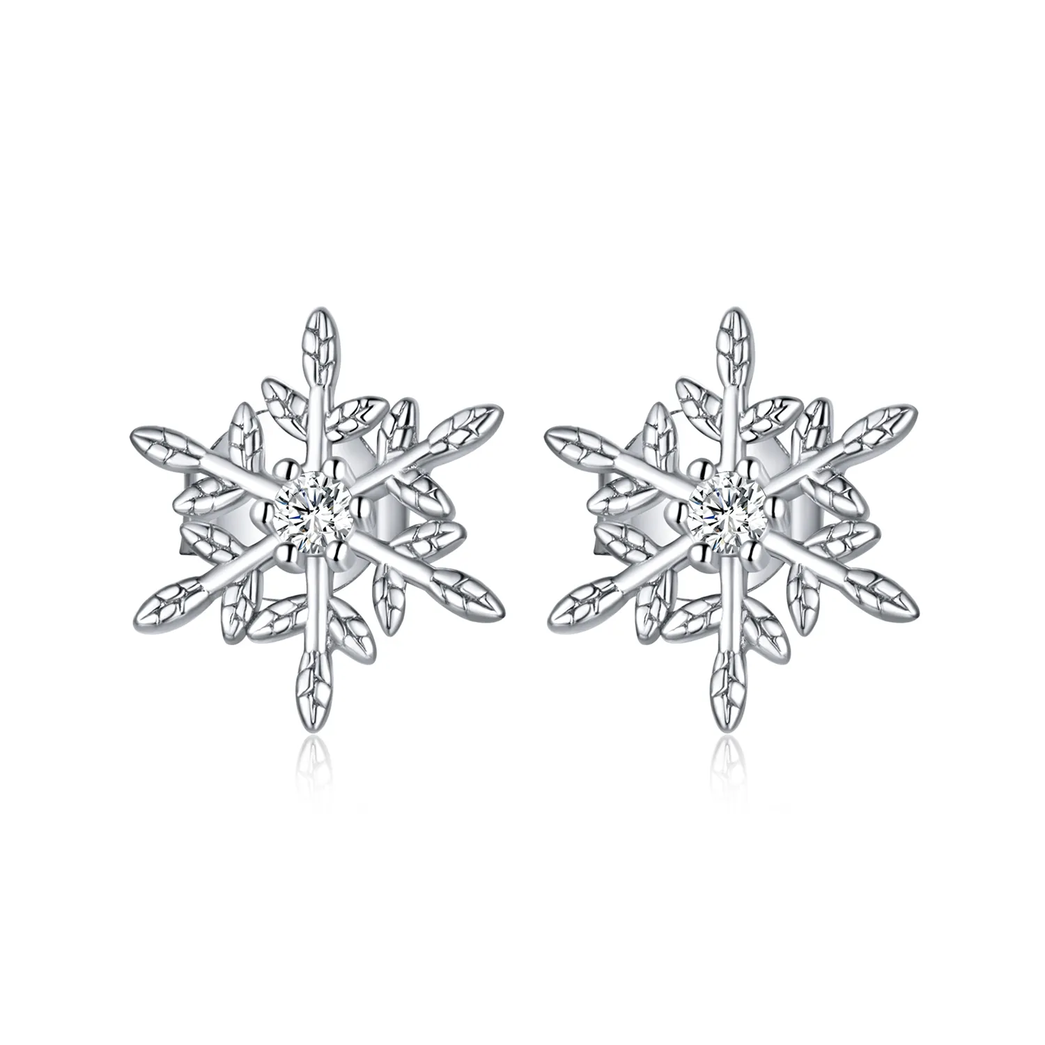 Pandora Style Silver Stud Earrings, Romantic Snowflakes - BSE424