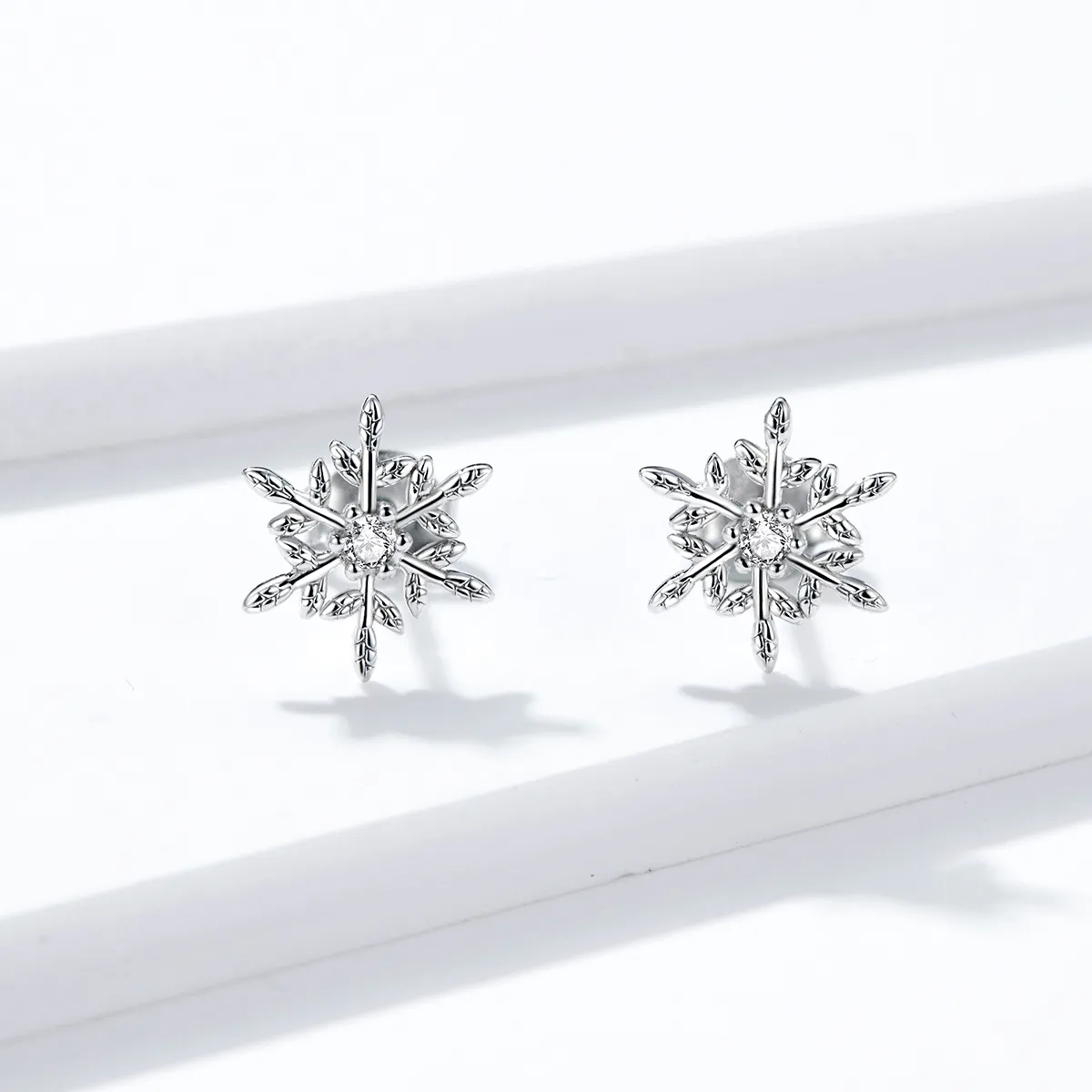 Pandora Style Silver Stud Earrings, Romantic Snowflakes - BSE424