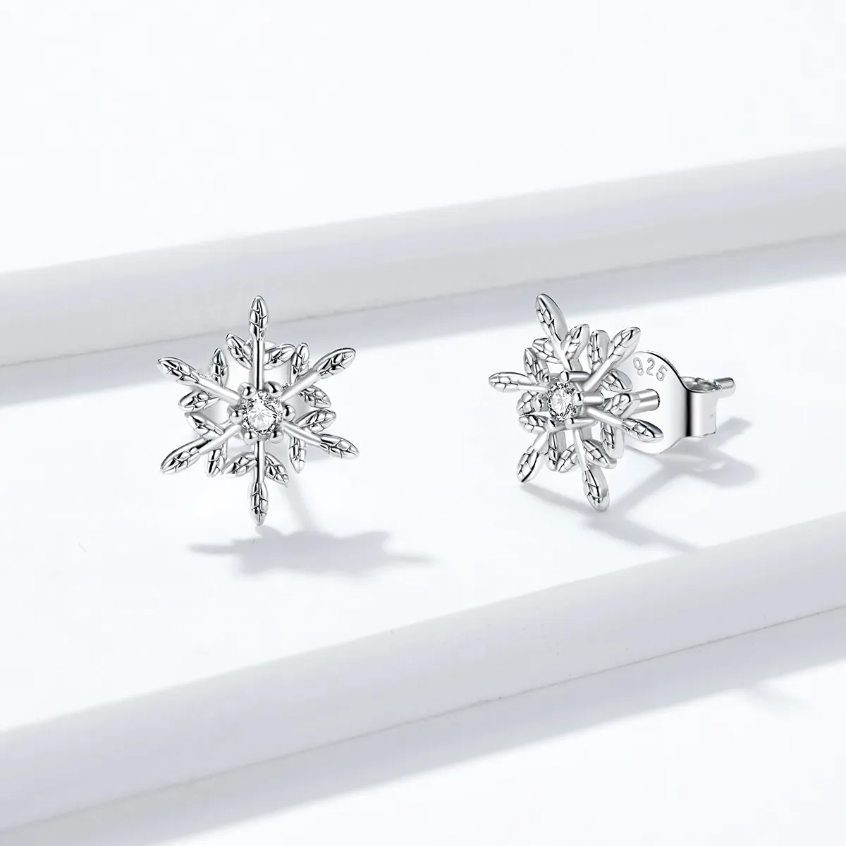 Pandora Style Silver Stud Earrings, Romantic Snowflakes - BSE424