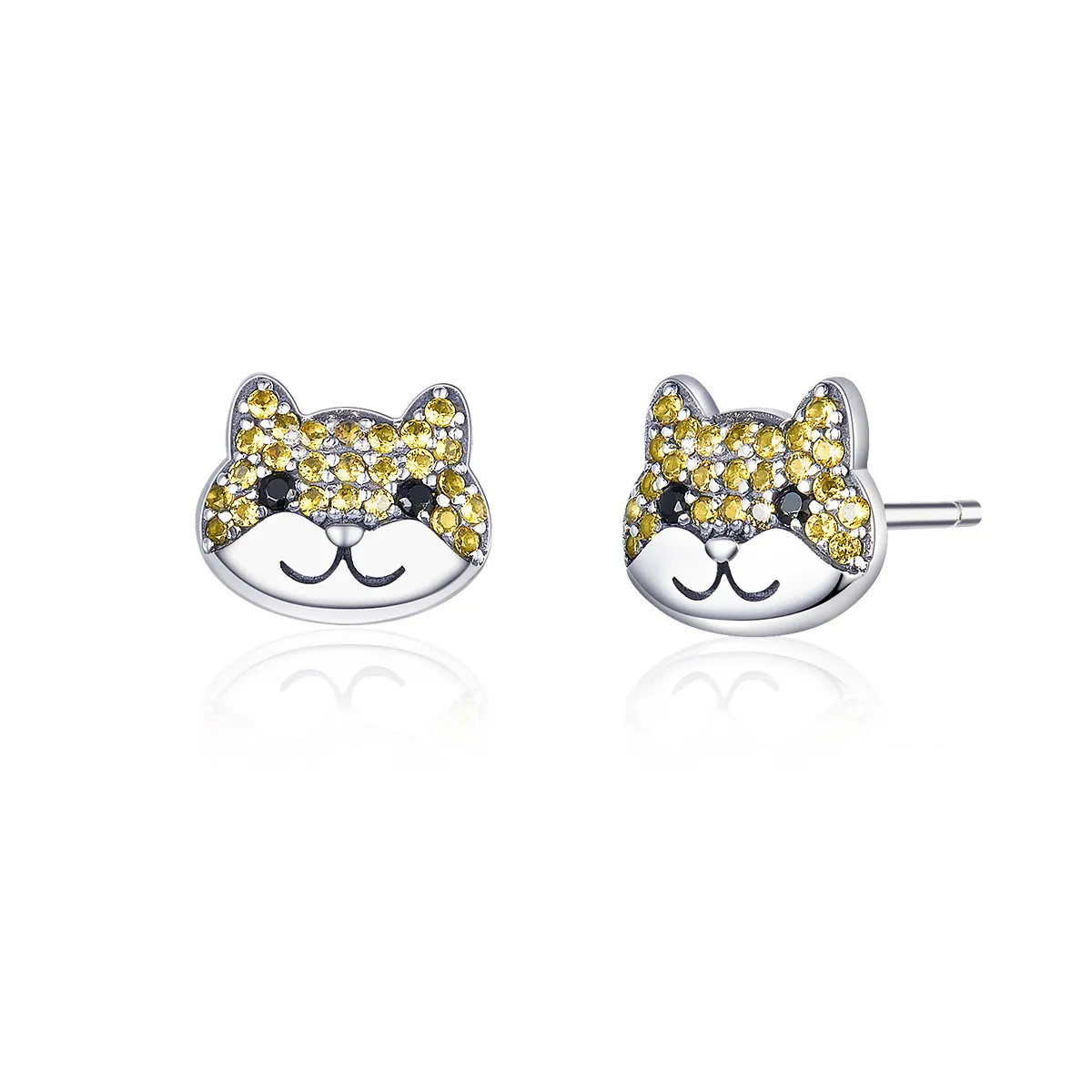 Pandora Style Silver Stud Earrings, Shiba Inu - SCE769