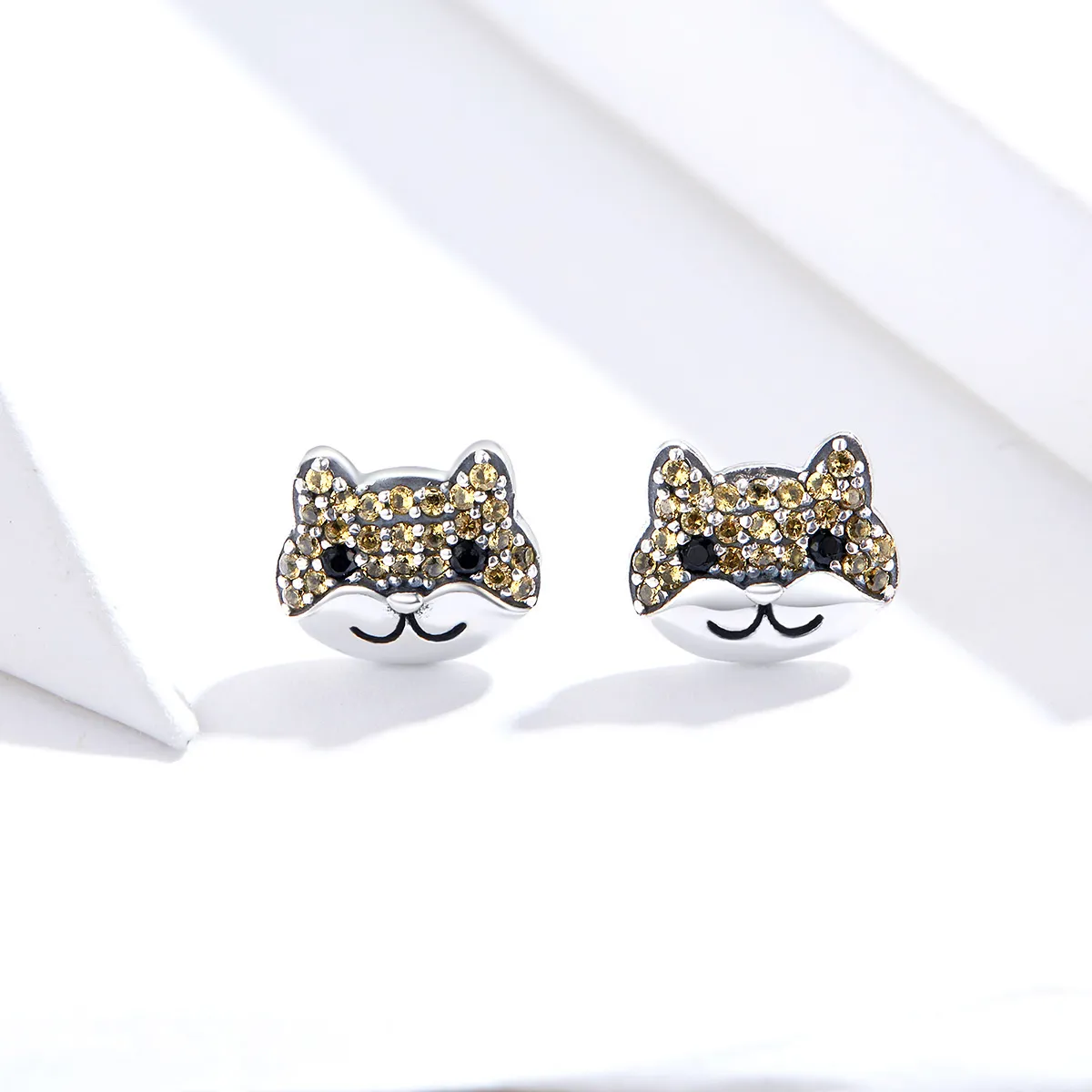 Pandora Style Silver Stud Earrings, Shiba Inu - SCE769