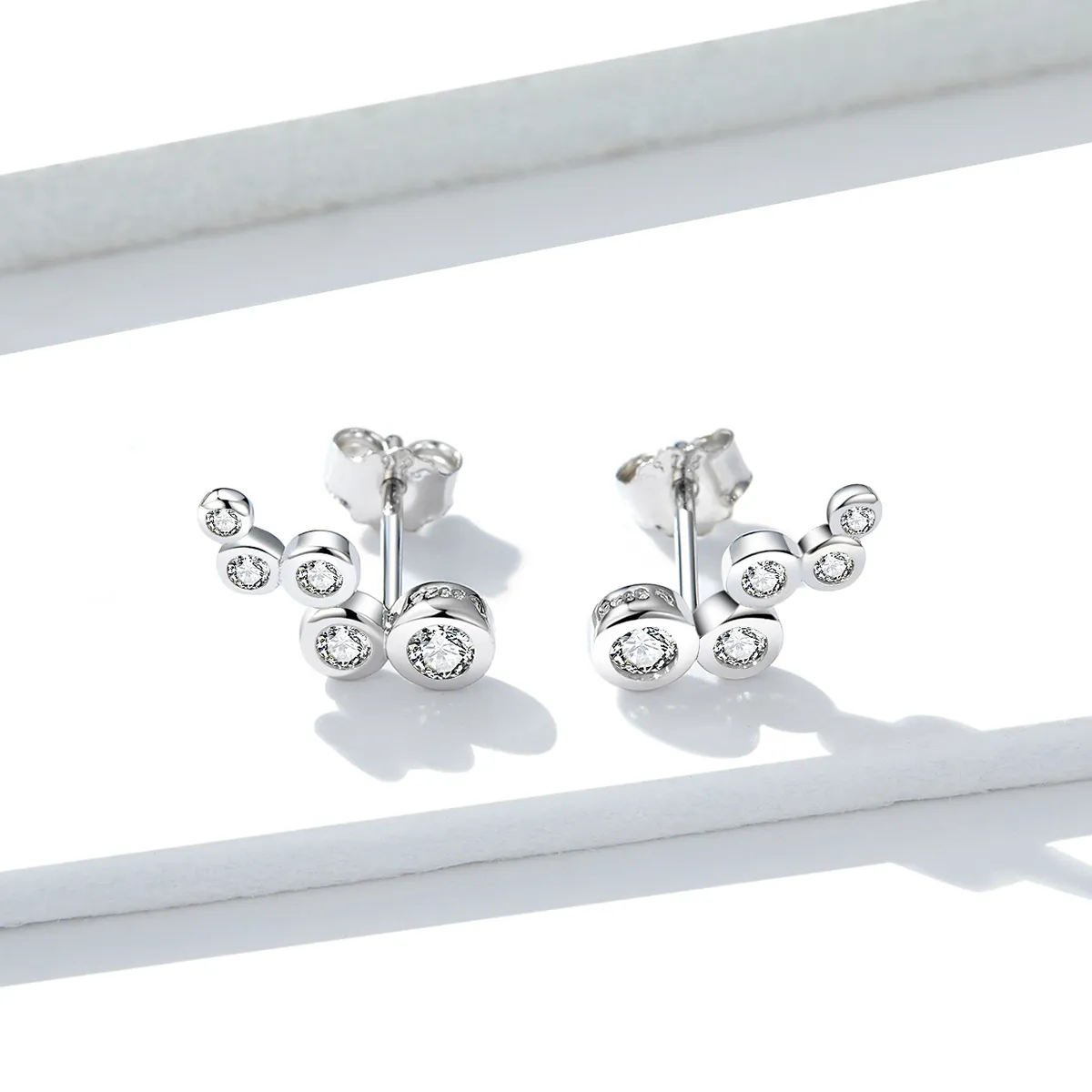 Pandora Style Silver Stud Earrings, Shiny Elegance - BSE235