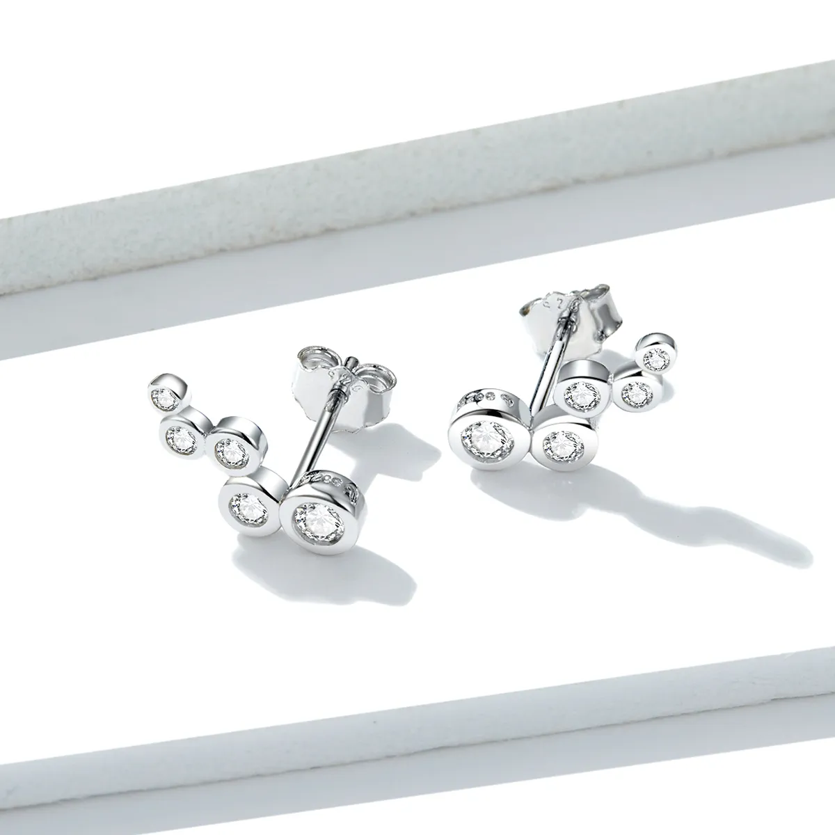 Pandora Style Silver Stud Earrings, Shiny Elegance - BSE235