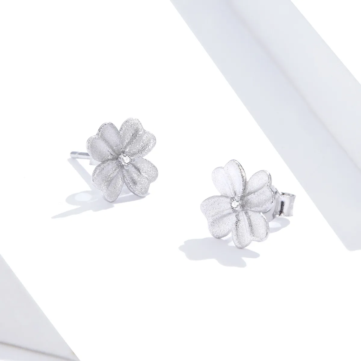 Pandora Style Silver Stud Earrings, Silver Flower - SCE864