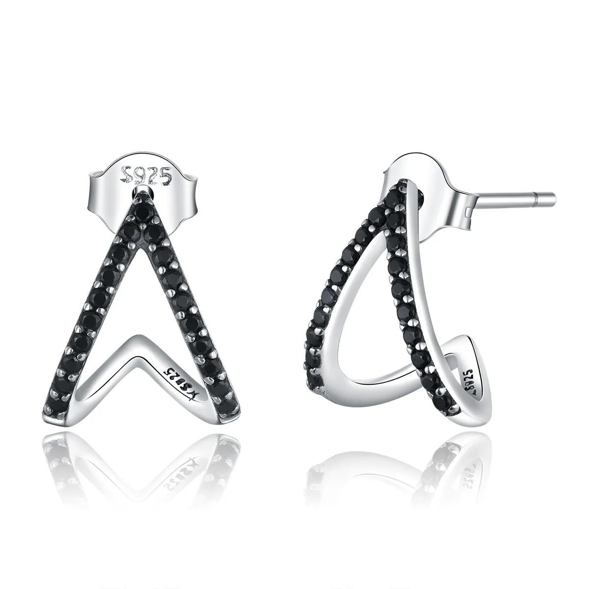 Pandora Style Silver Stud Earrings, Simple Geometry - SCE924