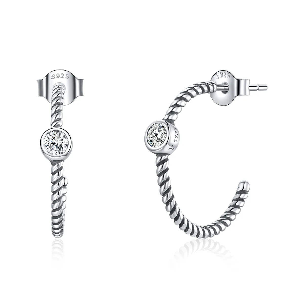 Pandora Style Silver Stud Earrings, Simple - SCE1122